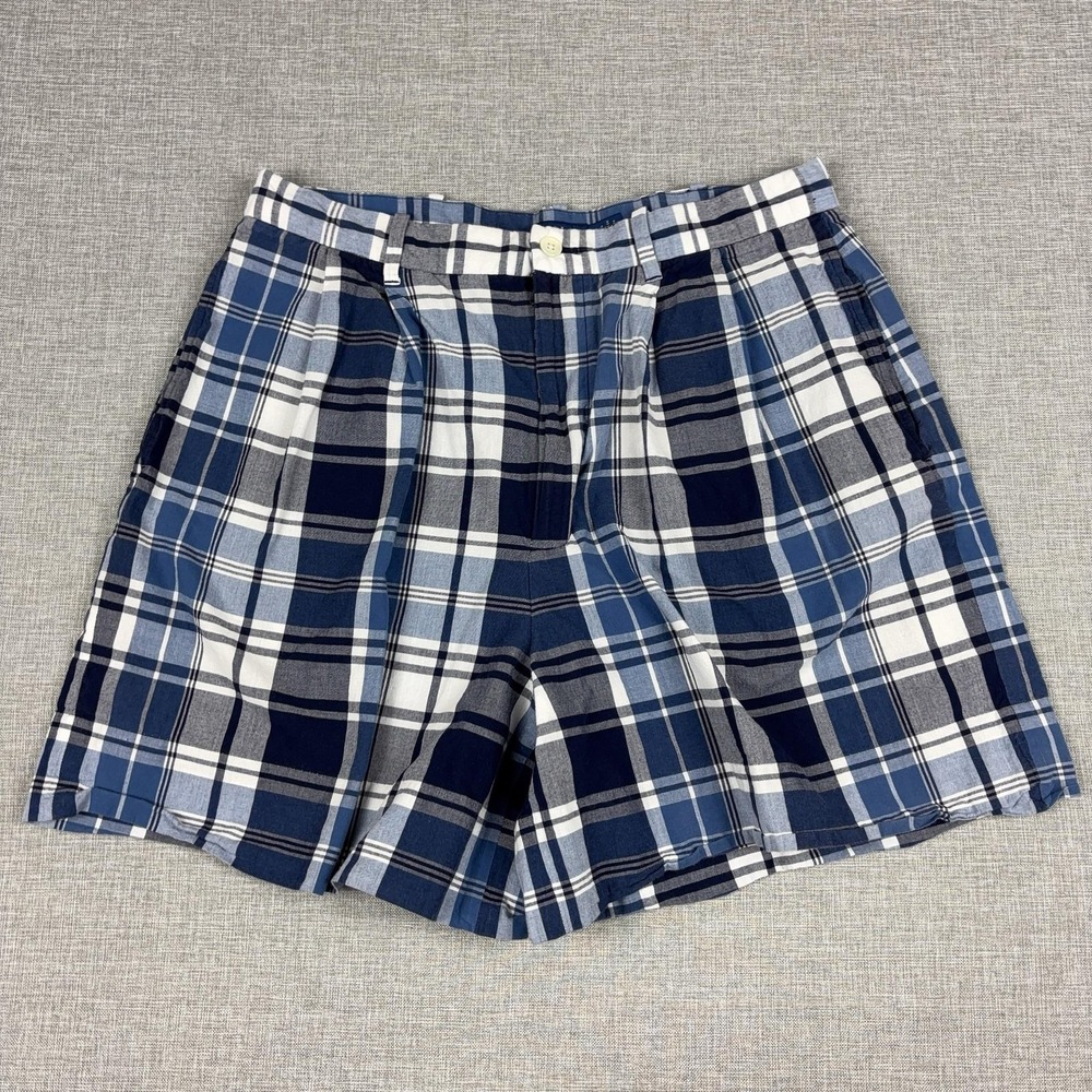 Polo Ralph Lauren Shorts Boys 10 Blue Plaid Chino Cotton Pleated Pockets Casual
